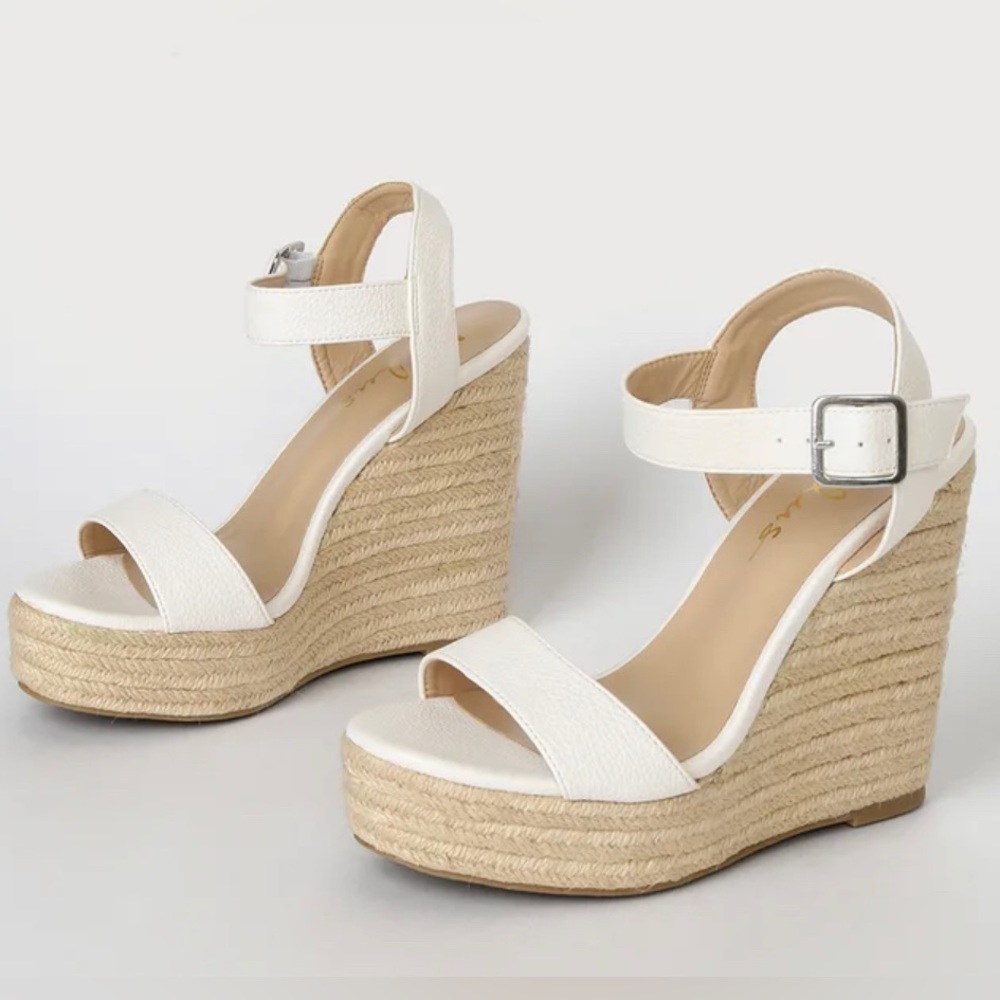 NEW Lulus White Espadrilles Platform Wedges